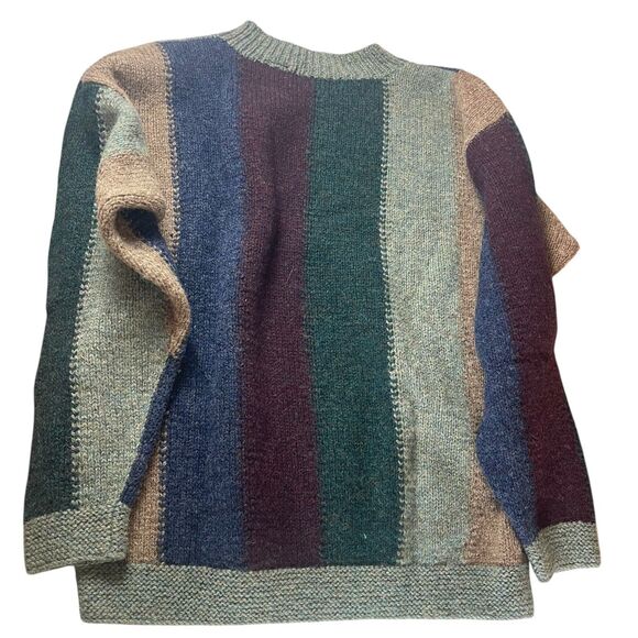 VTG Shetland Sweater Mens L Striped ColorBlock 100% Wool Hong Kong Holiday Gift - Picture 7 of 10